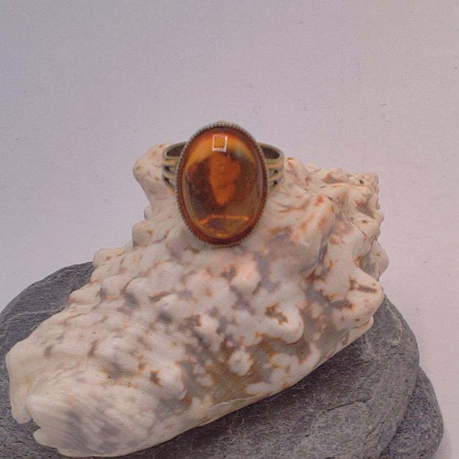 Gold Plated Adjustable Ring with Choice of Cabochon Colour, Gift for Her