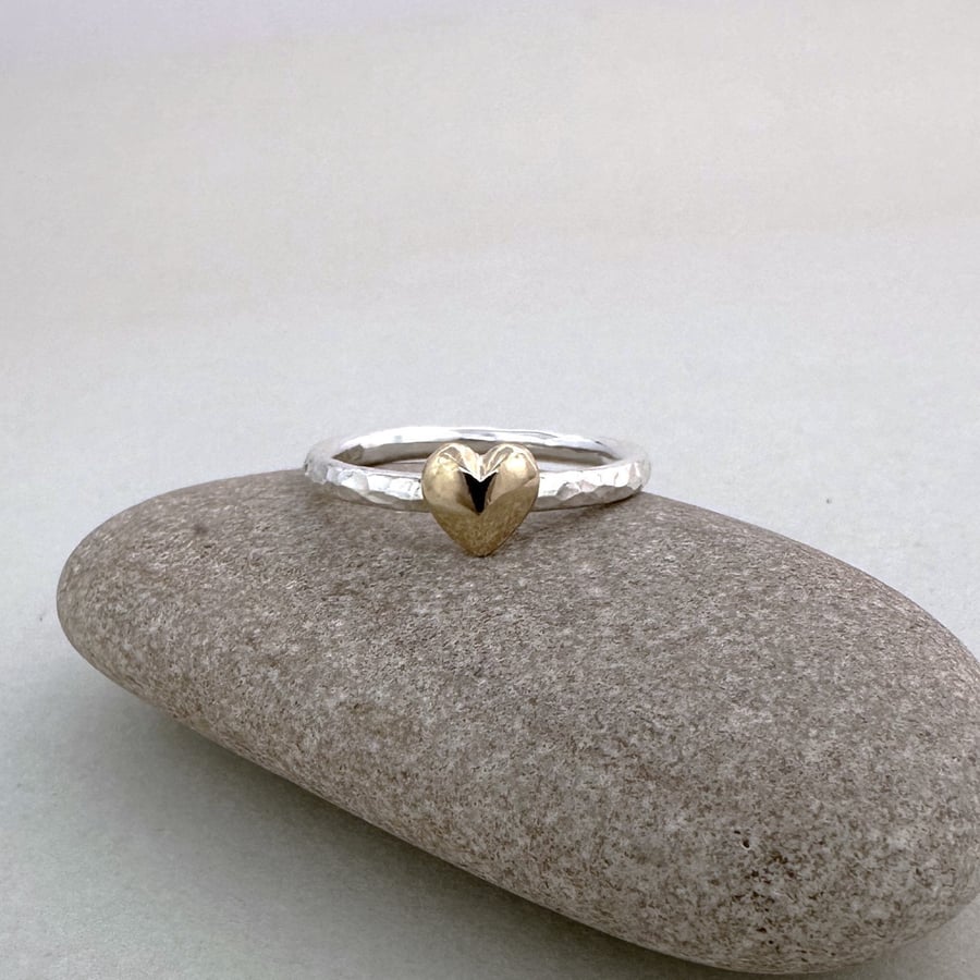 9ct Yellow Gold & Sterling Silver Heart Stacking Ring