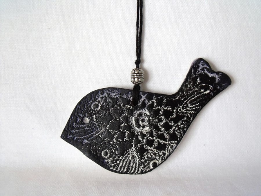 ceramic lace hanging black bird decoration