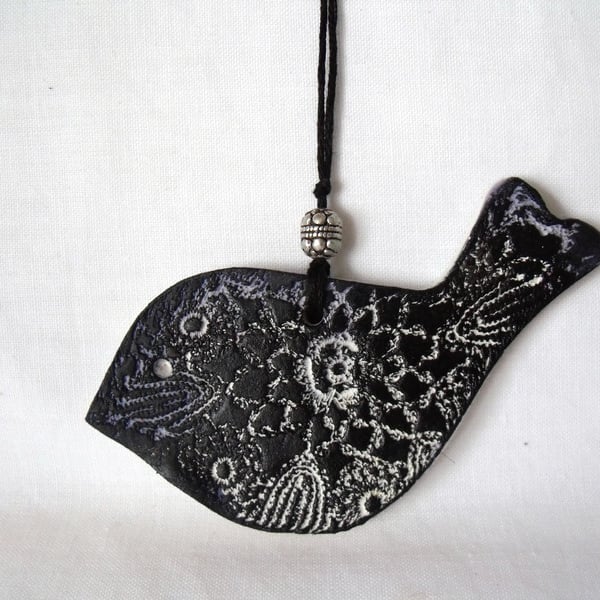 ceramic lace hanging black bird decoration