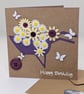 Gardening card with wheelbarrow, flowers and butterflies, card for gardeners