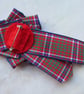 MacRae Red Ribbon Ruffle Rosette Brooch Pin with Silver Celtic Button  - Image 4