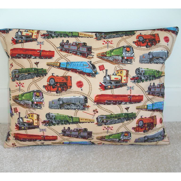 Trains Cushion Cover Red Green Blue Black Steam Train Oblong 16" x 12"