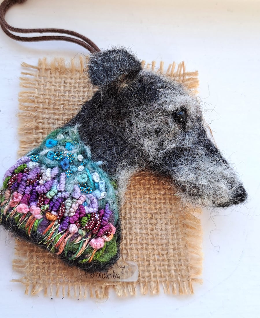 Needle Felted Lurcher Brooch
