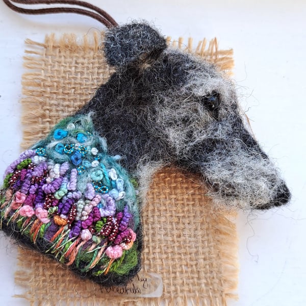 Needle Felted Lurcher Brooch