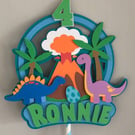 Dinosaur Volcano Personalised Birthday Cake Topper. 