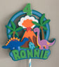 Dinosaur Volcano Personalised Birthday Cake Topper. 