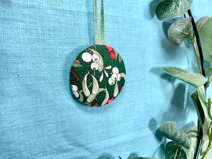 Mistletoe Liberty print fabric button hanging ornament Christmas decorations