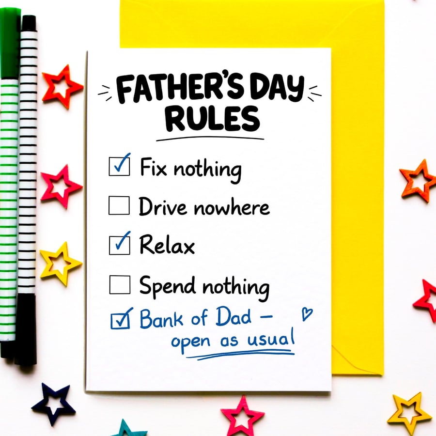 Funny Father's Day Card for Dad, Bank of Dad Rules