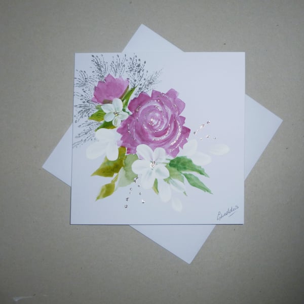 original art hand painted rose blank card ( ref FA 403 H2 )