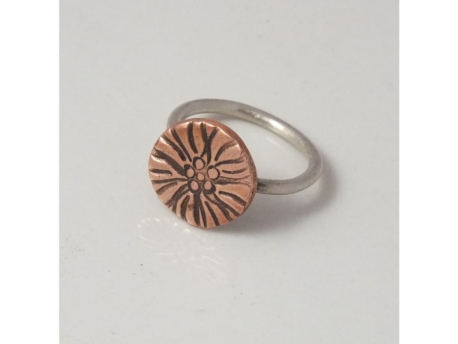 Copper and silver ring, size N