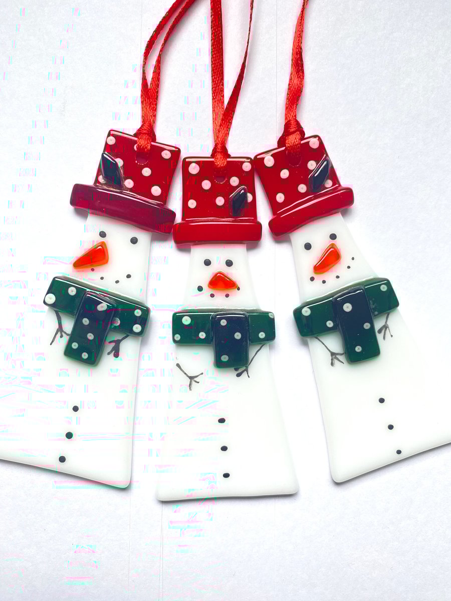 Snowmen - fused glass Christmas decorations