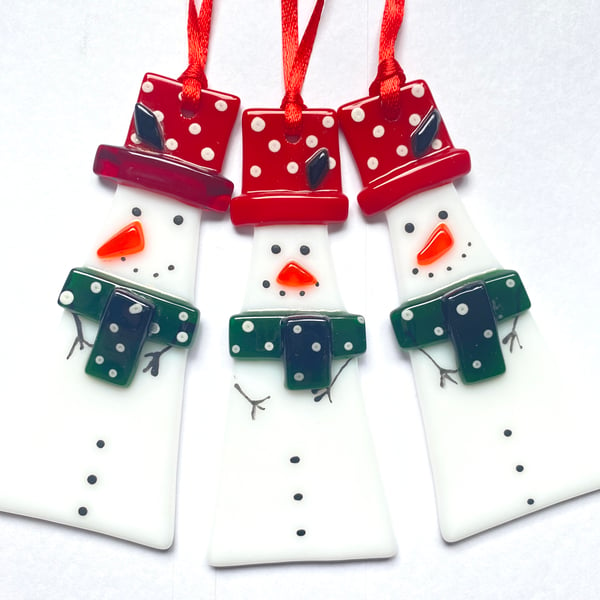 Snowmen - fused glass Christmas decorations