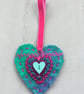 Hand Embroidered Harris Tweed Heart Hanging Decoration  - Image 1