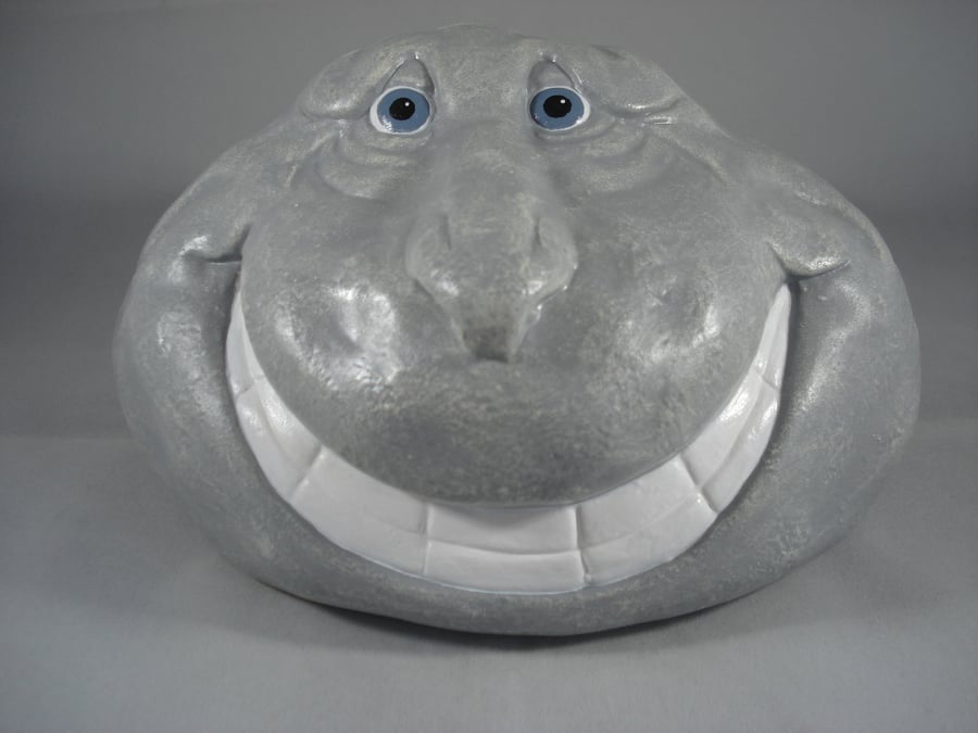 Grey Ceramic Novelty Rock Stone Flower Herb Garden Plant Pot Container Planter.