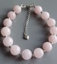 Rose Quartz Beaded Bracelet, Rhodium Plated Stainless Steel, Adjustable Chain - Image 5