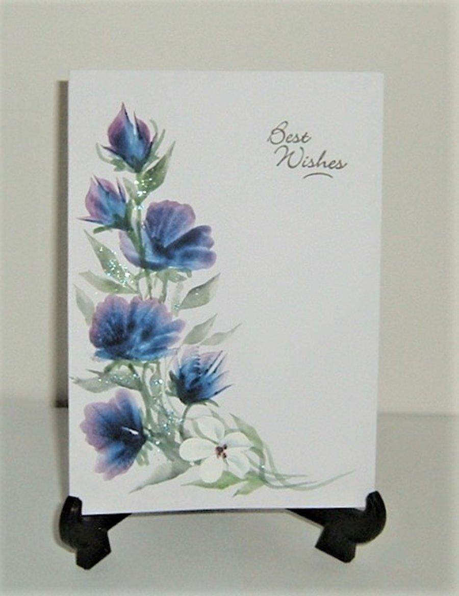hand painted floral greetings card ( ref F 672)