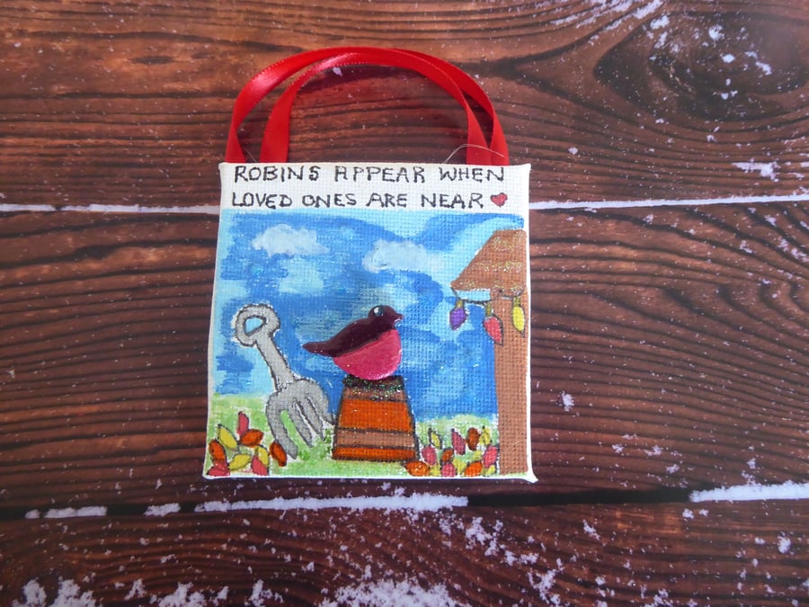 Memorial Robin Canvas, Mini Robin Art, Robins Appear Picture, In Memory Picture