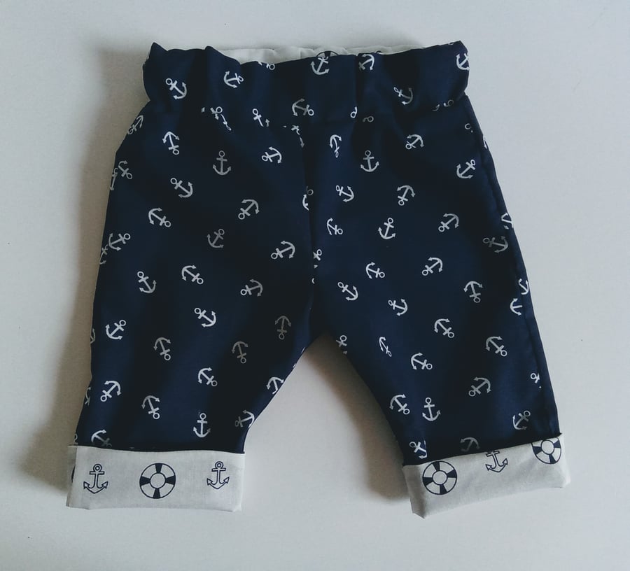 Trousers, 0-3 months,  Summer Trousers, reversible nautical theme Trousers