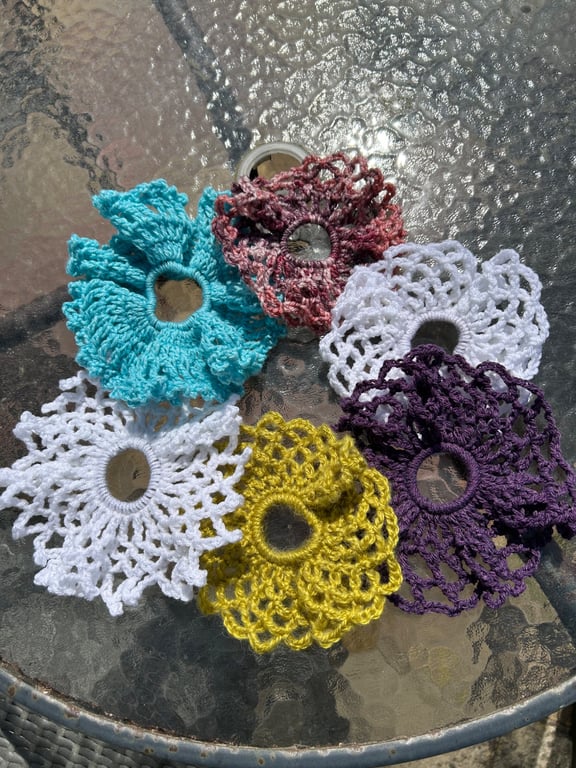 Lot of 6 Handmade lace crochet scrunchies hair accessories