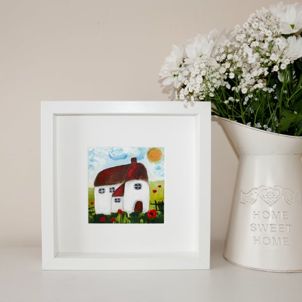 Cottage Framed Painting, Housewarming Gift, Framed Artwork