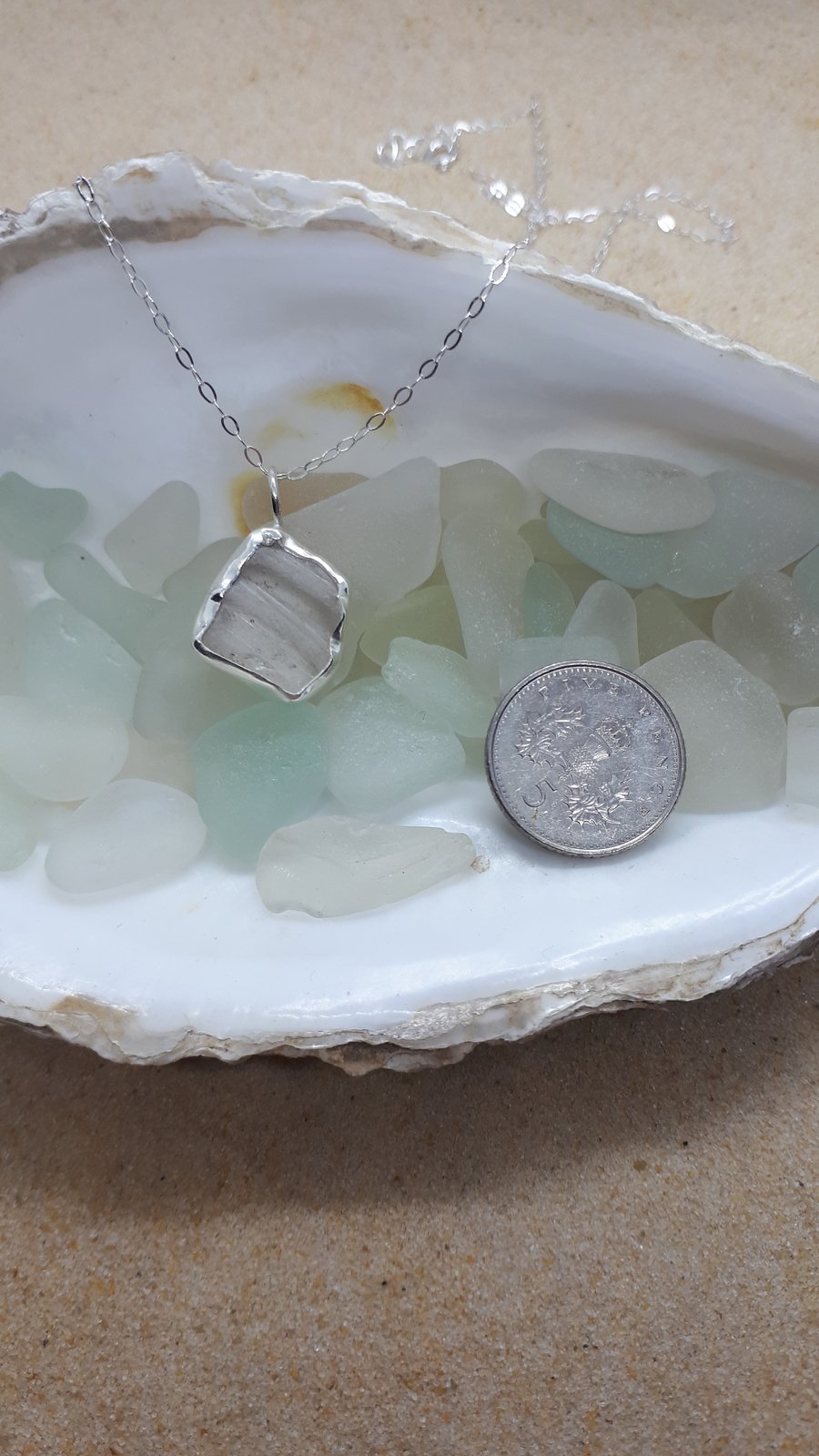 Ridged sea glass and silver pendant - Seconds Sunday 