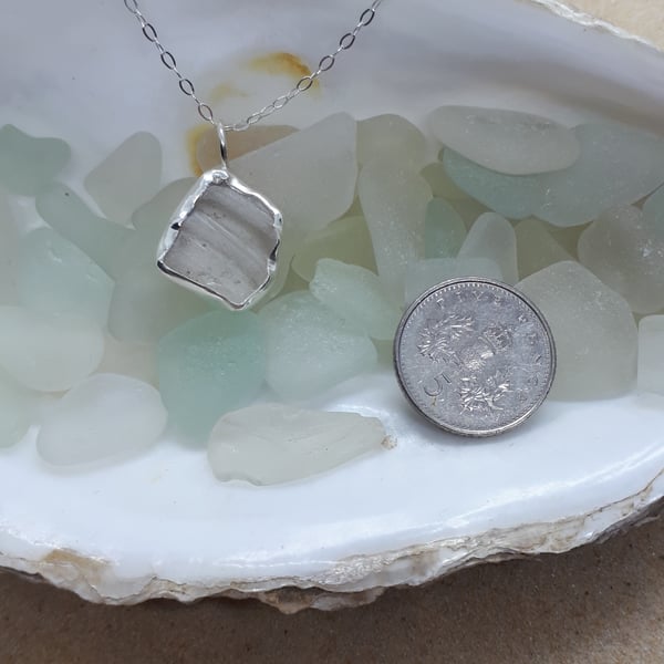 Ridged sea glass and silver pendant