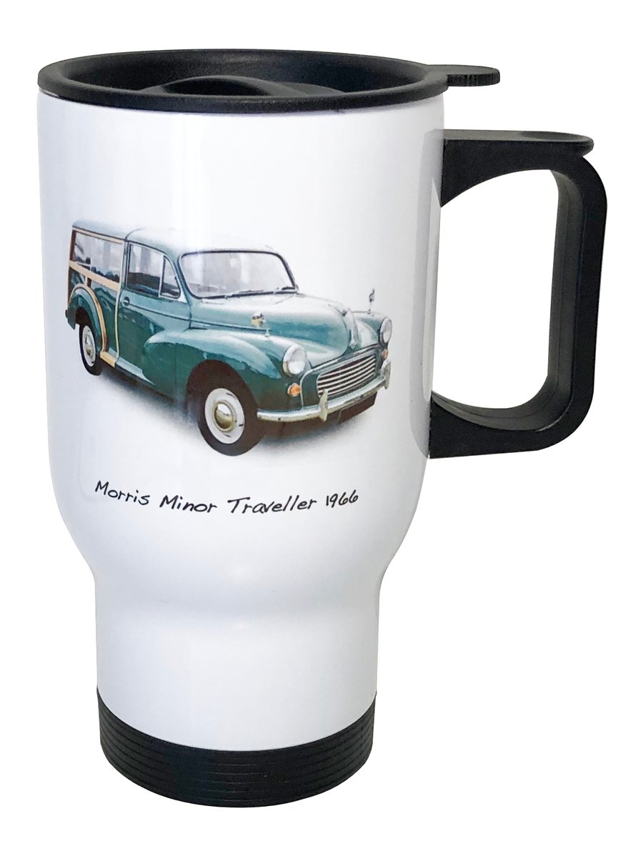 Morris Minor Traveller 1966 (Green) - 14fl oz Stainless Steel Travel Mug