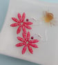 Funky Daisy Earrings in Bright Cherry Red with a Flower Pattern - Image 4