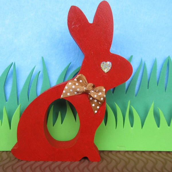 Easter Bunny Chocolate Egg Holder Wooden Hand Painted 