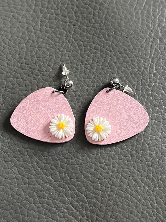 Small Pink Handcrafted Leather Earrings - Minimalist Leather Jewellery 