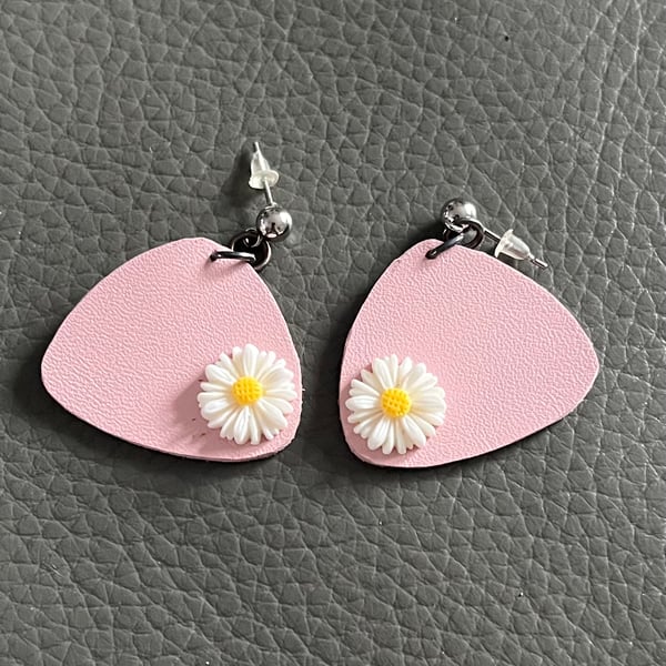 Small Pink Handcrafted Leather Earrings - Minimalist Leather Jewellery 