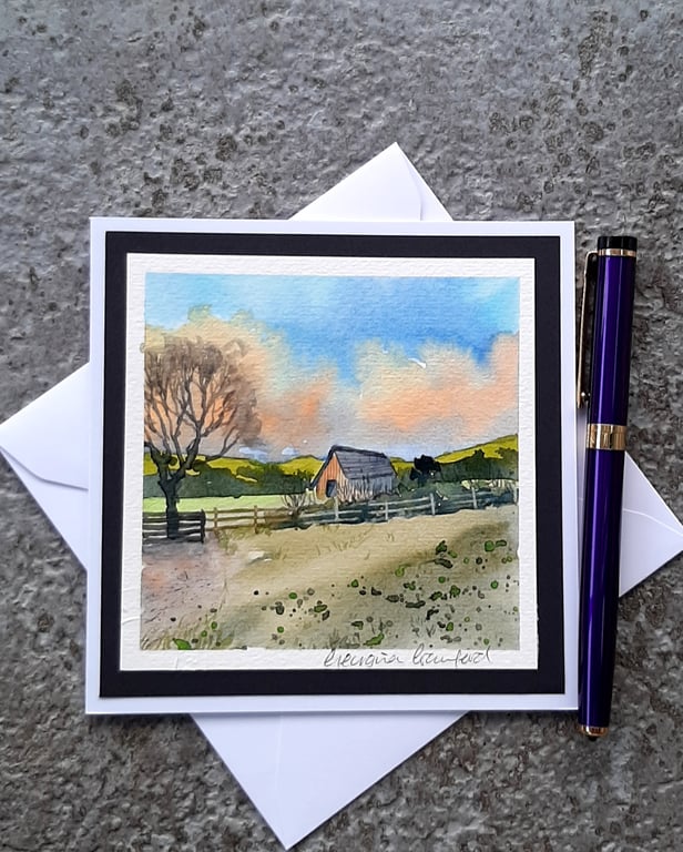 The Barn. Handpainted Blank Card.  Letterbox Gift. Keepsake