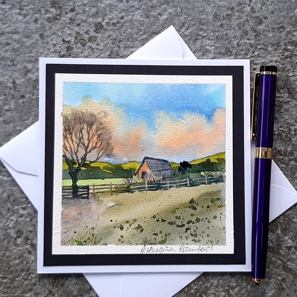 The Barn. Handpainted Blank Card.  Letterbox Gift. Keepsake