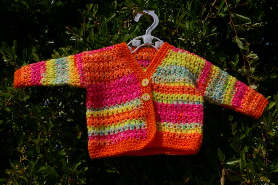 Baby Cardigan Rainbow Coloured Hand Crochet