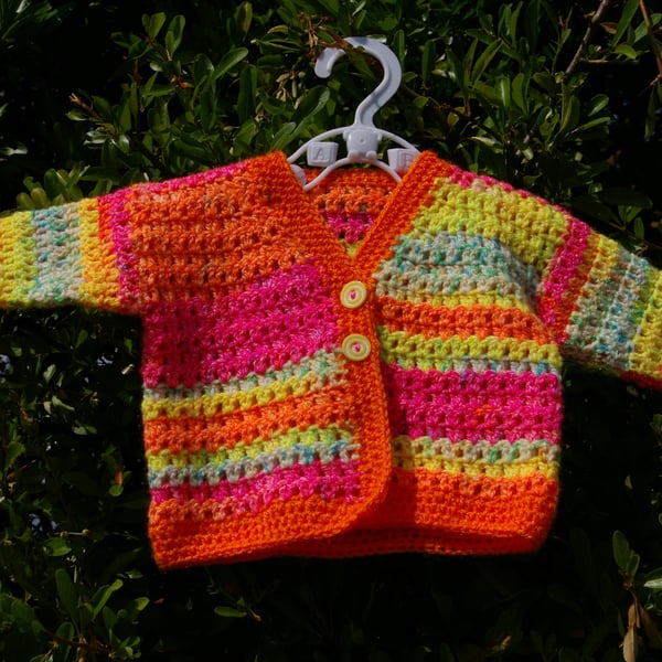 Baby Cardigan Rainbow Coloured Hand Crochet