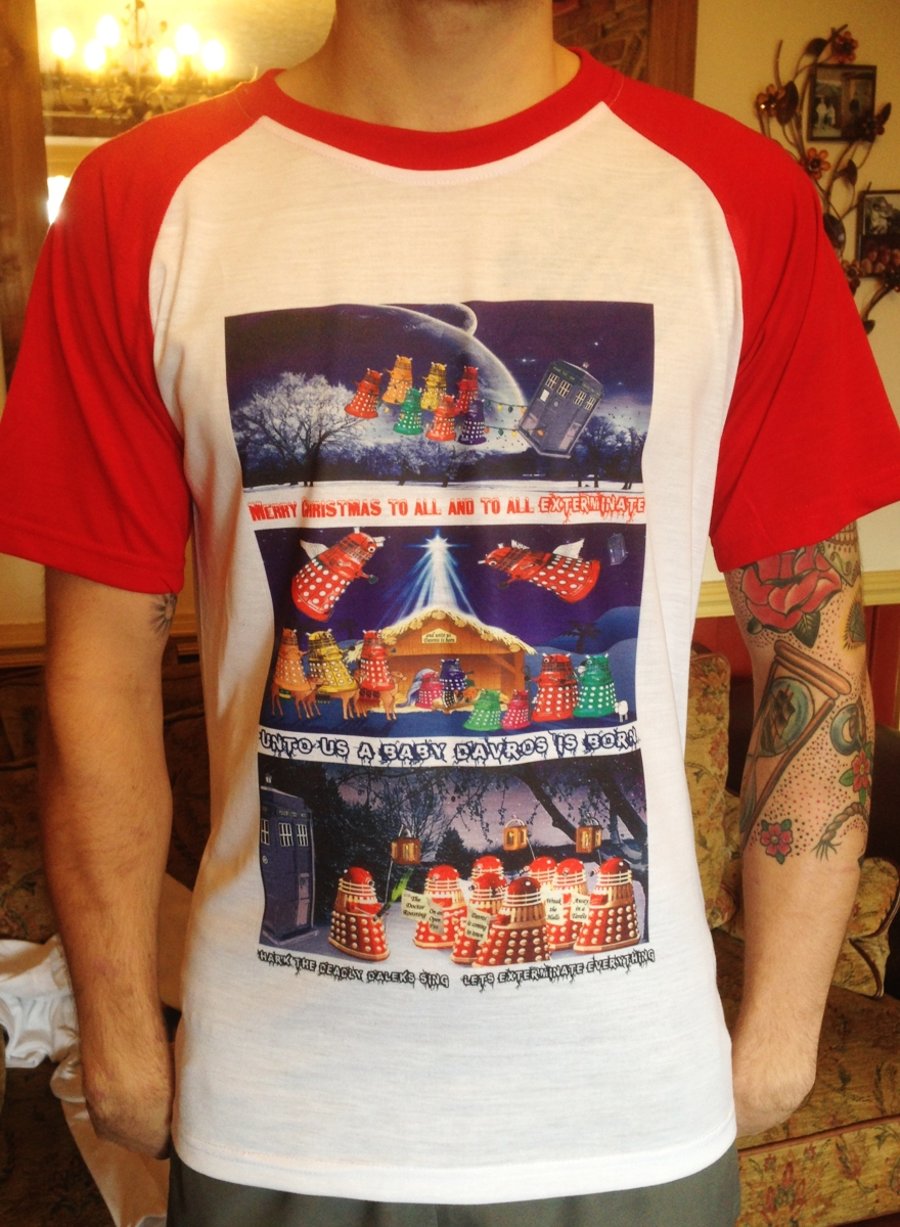 Dr Who Daleks in Christmas Scenes T-Shirt