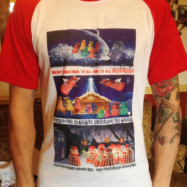 Dr Who Daleks in Christmas Scenes T-Shirt