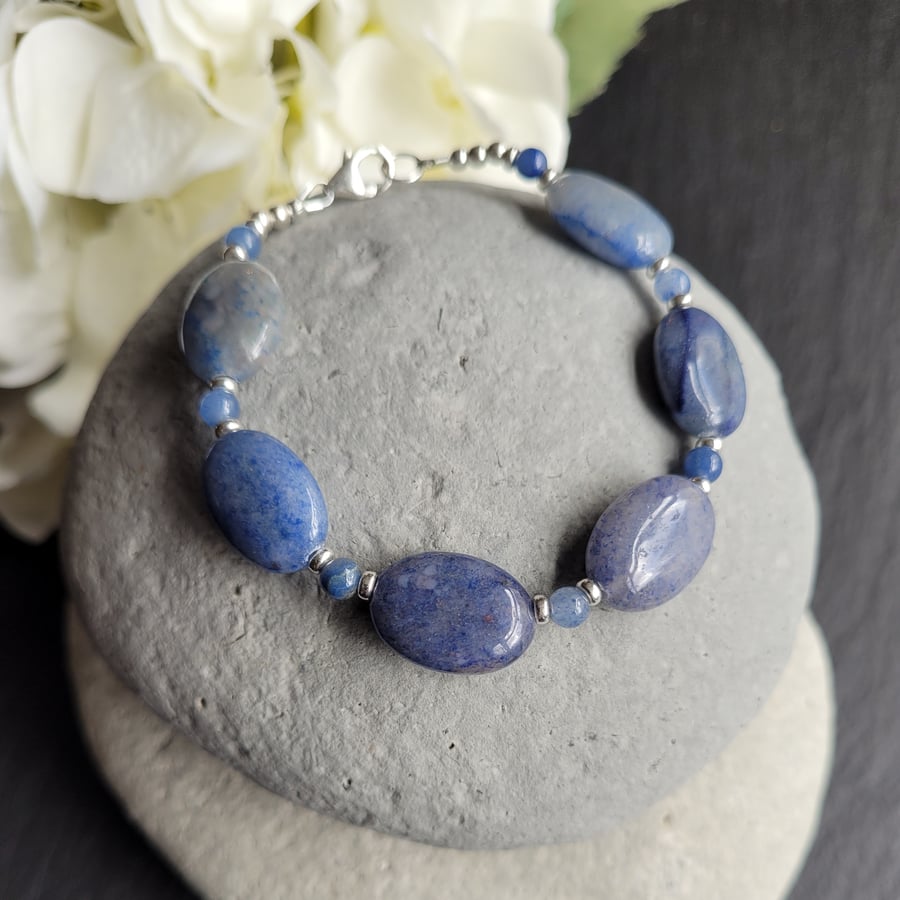 Blue Aventurine and Sterling Silver Bracelet