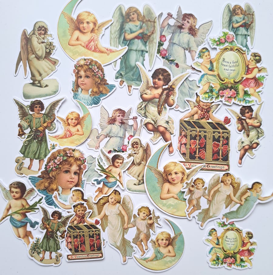 Angels and Cherubs die cuts, card toppers, angelic ephemera, vintage die cuts