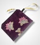 Purple Linen Lotus Flower Zip-Up Pouch