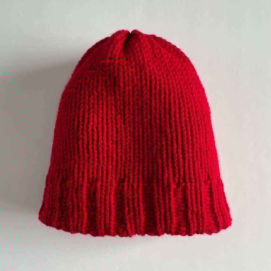 Red Double Layered Knitted Winter Hat, FREE DELIVERY 
