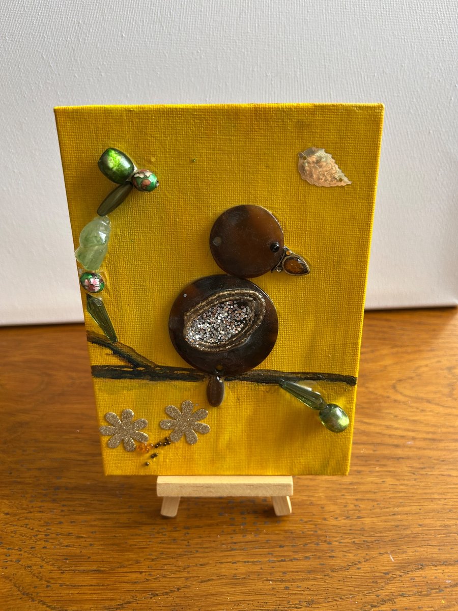 Original mix media bird picture 5x7" 
