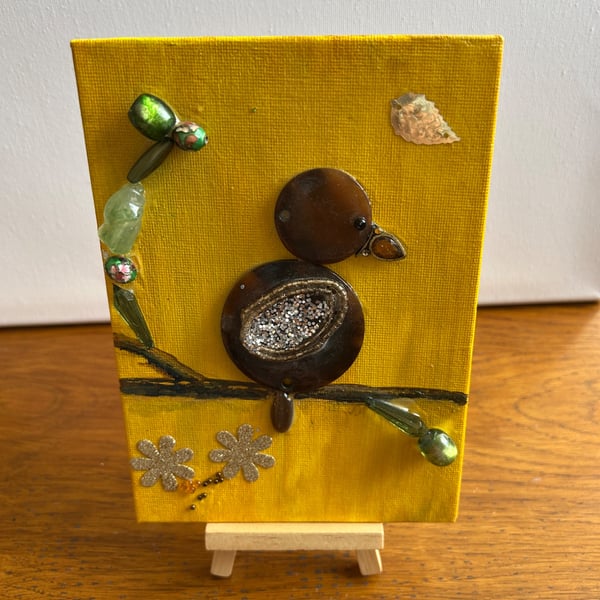 Original mix media bird picture 5x7" 