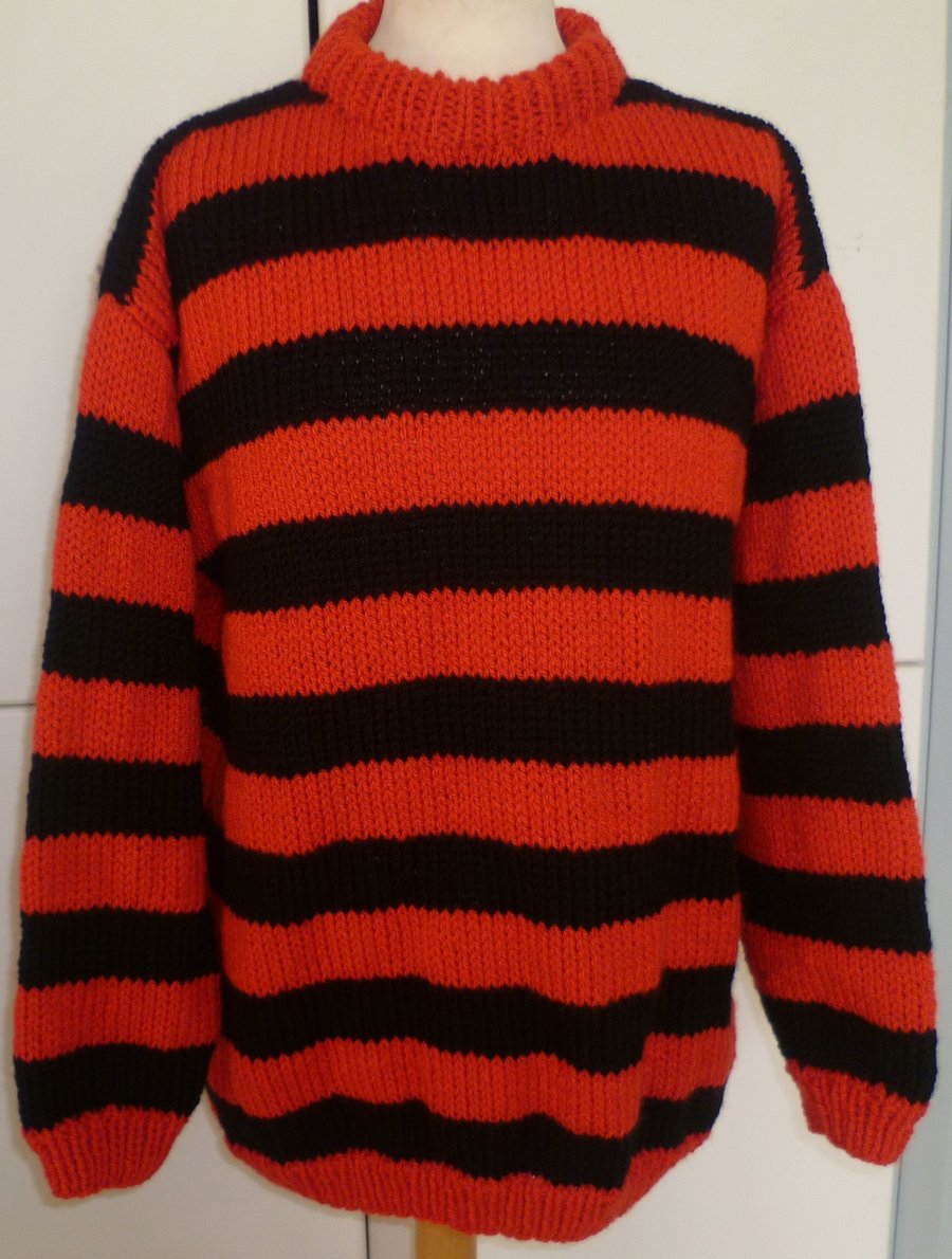 Hand Knitted red and Black Striped Dennis sweater