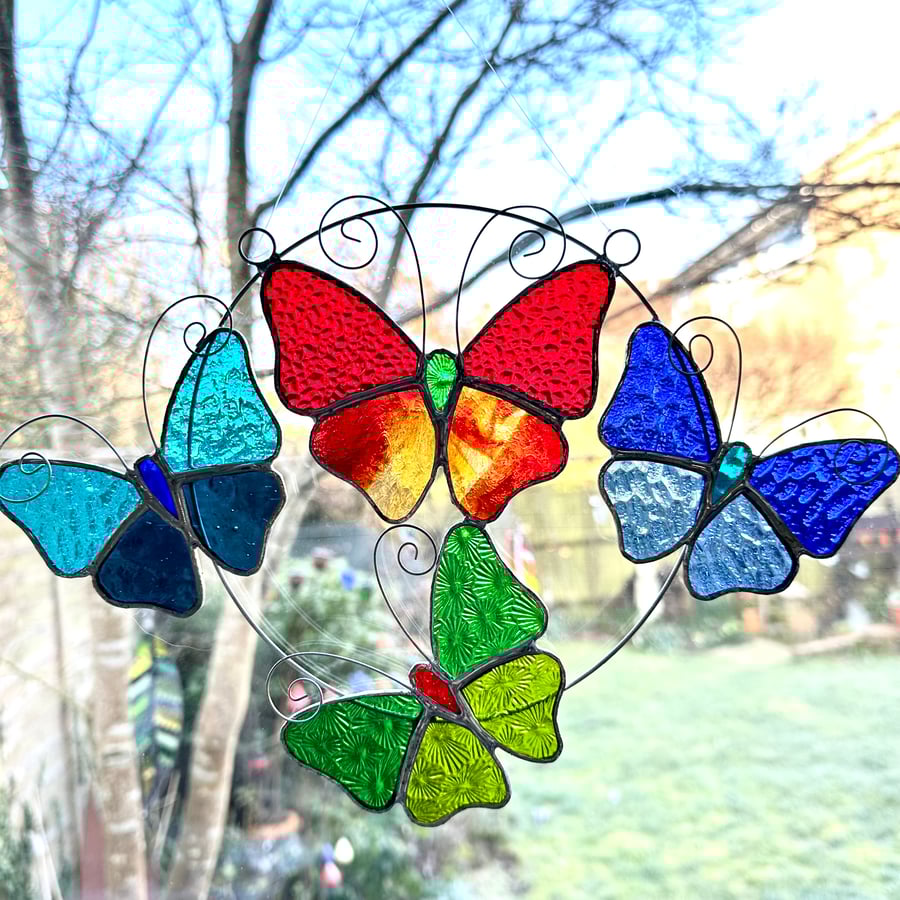 Stained Glass Butterfly Ring - Handmade Hanging Decoration - Mukti