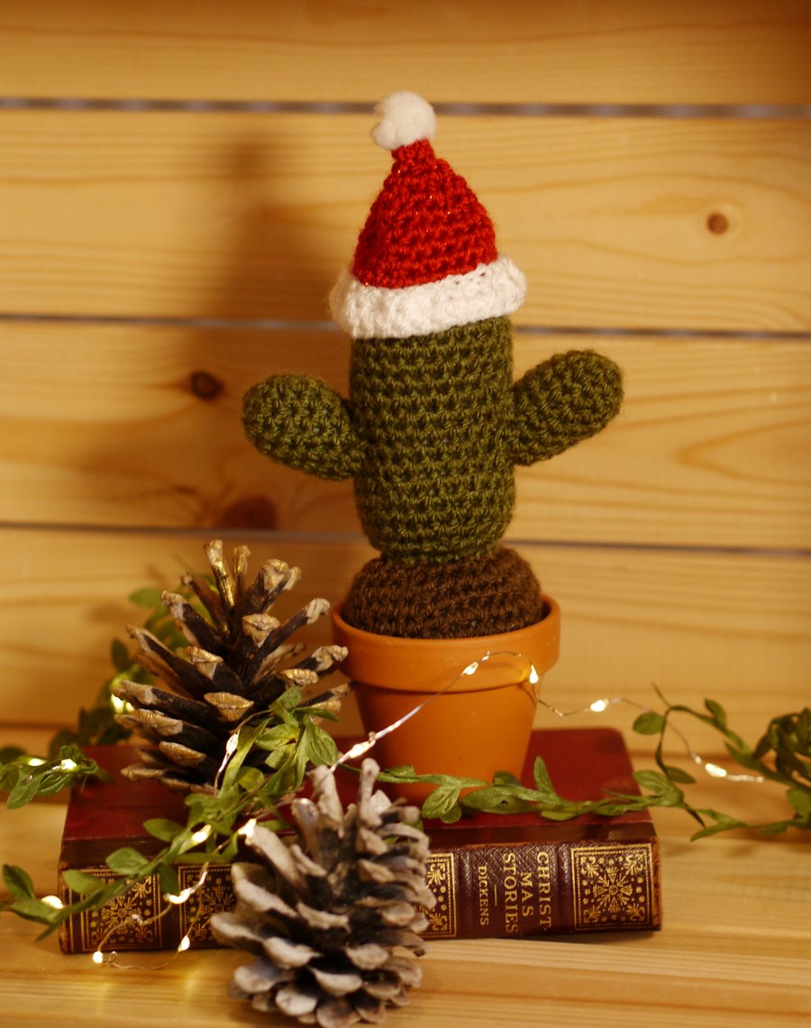  Crochet cactus desert style. Christmas Cactus with removeable Santa hat