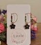 Black Cherry Blossom Hoop Earrings, Enamel Floral Charms, Handmade Jewellery - Image 5