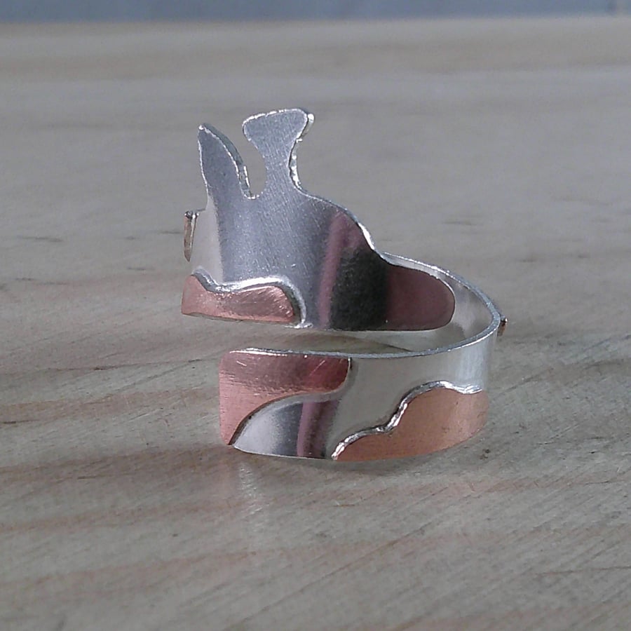 Sterling Silver and Copper Giraffe Adjustable Ring (SKU111124)