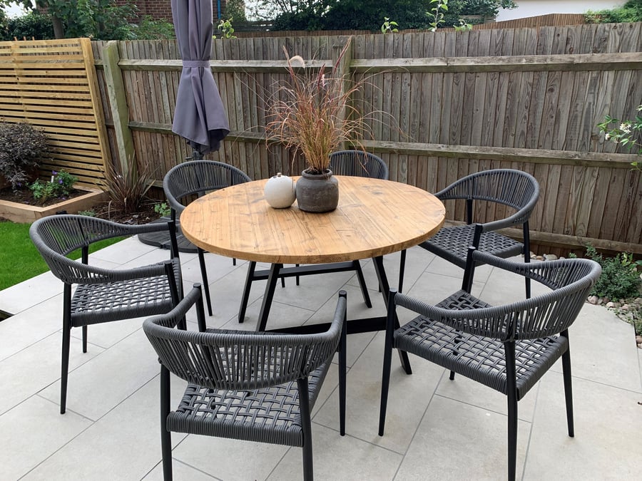 Outdoor Circular Round Table, Custom Made Reclaimed Wood Garden Use A frame legs